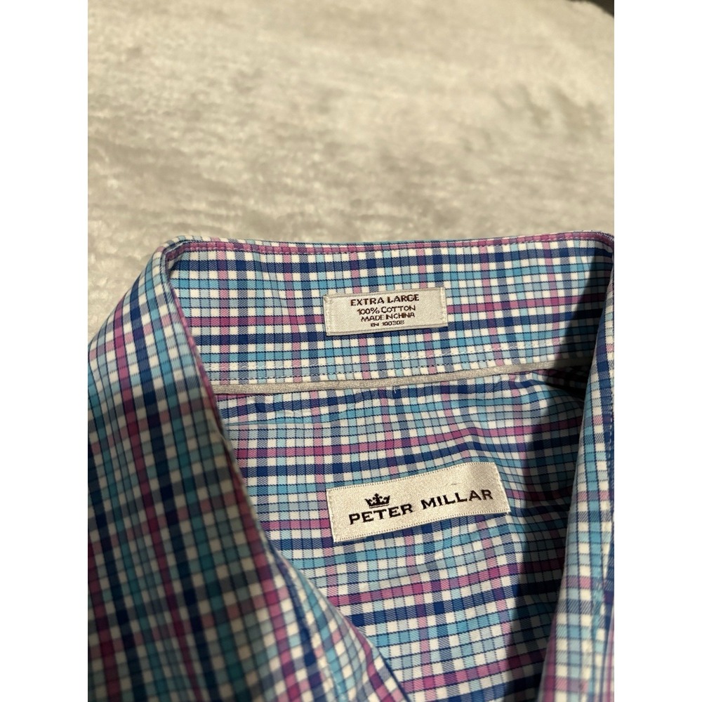Peter Millar Men's Button Down Blue Pink Plaid XL Shirt Cotton Top - Picture 3 of 6